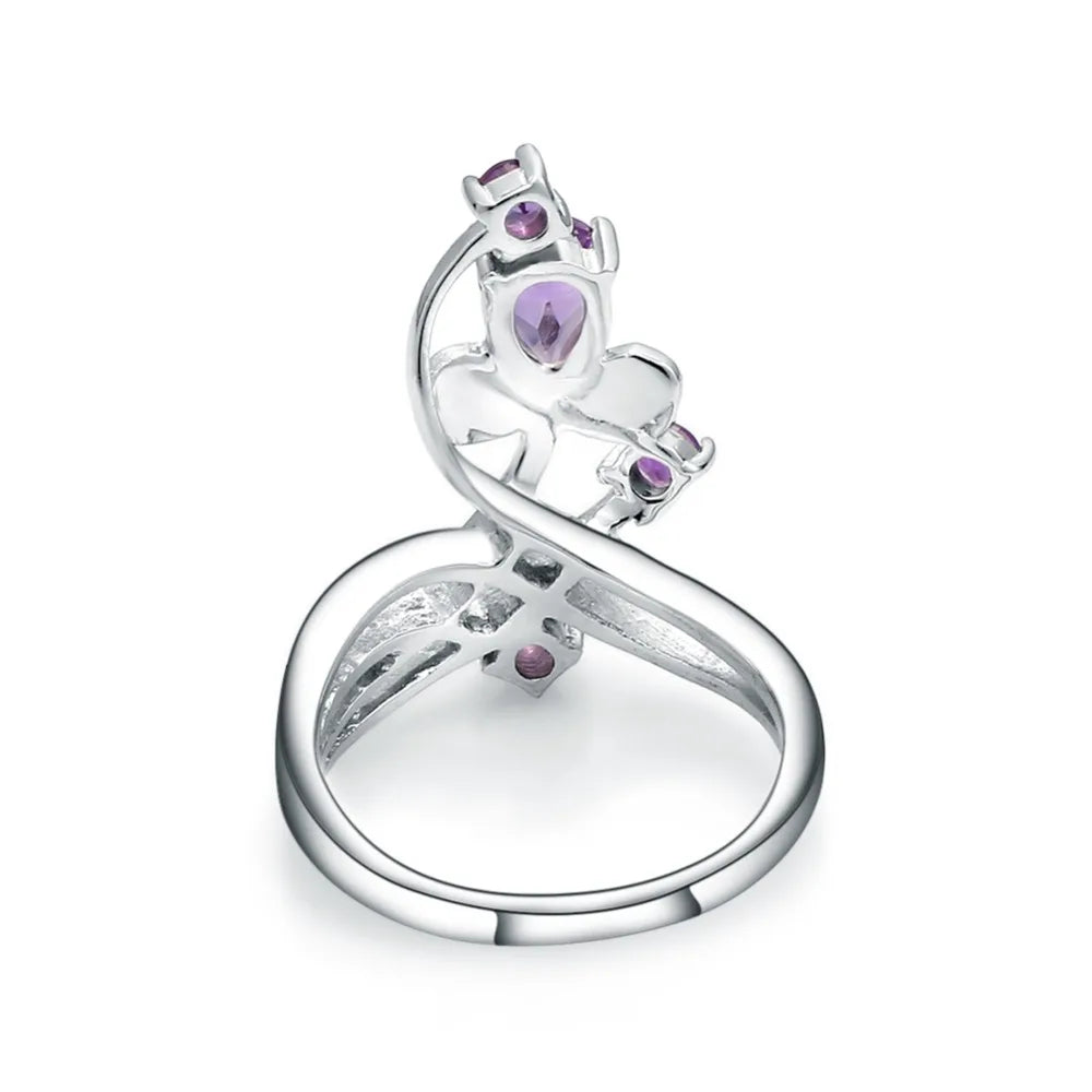 Choosen Jewelry: 925 Sterling Silver Amethyst Flower Earrings and Ring Set for Women