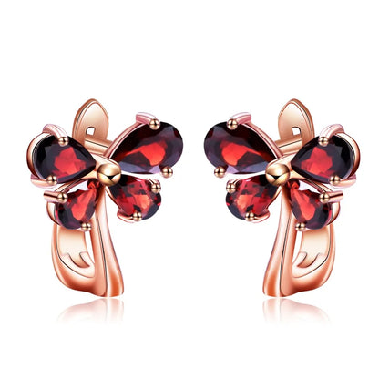 Rose Gold Butterfly Garnet Stud Earrings - 925 Sterling Silver | Choosen Jewelry