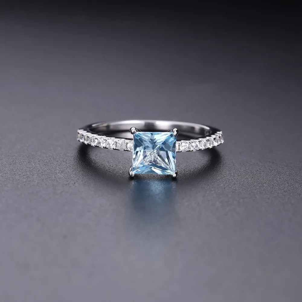 Choosen Jewelry 1.49Ct Sky Blue Topaz Square Engagement Ring in 925 Sterling Silver