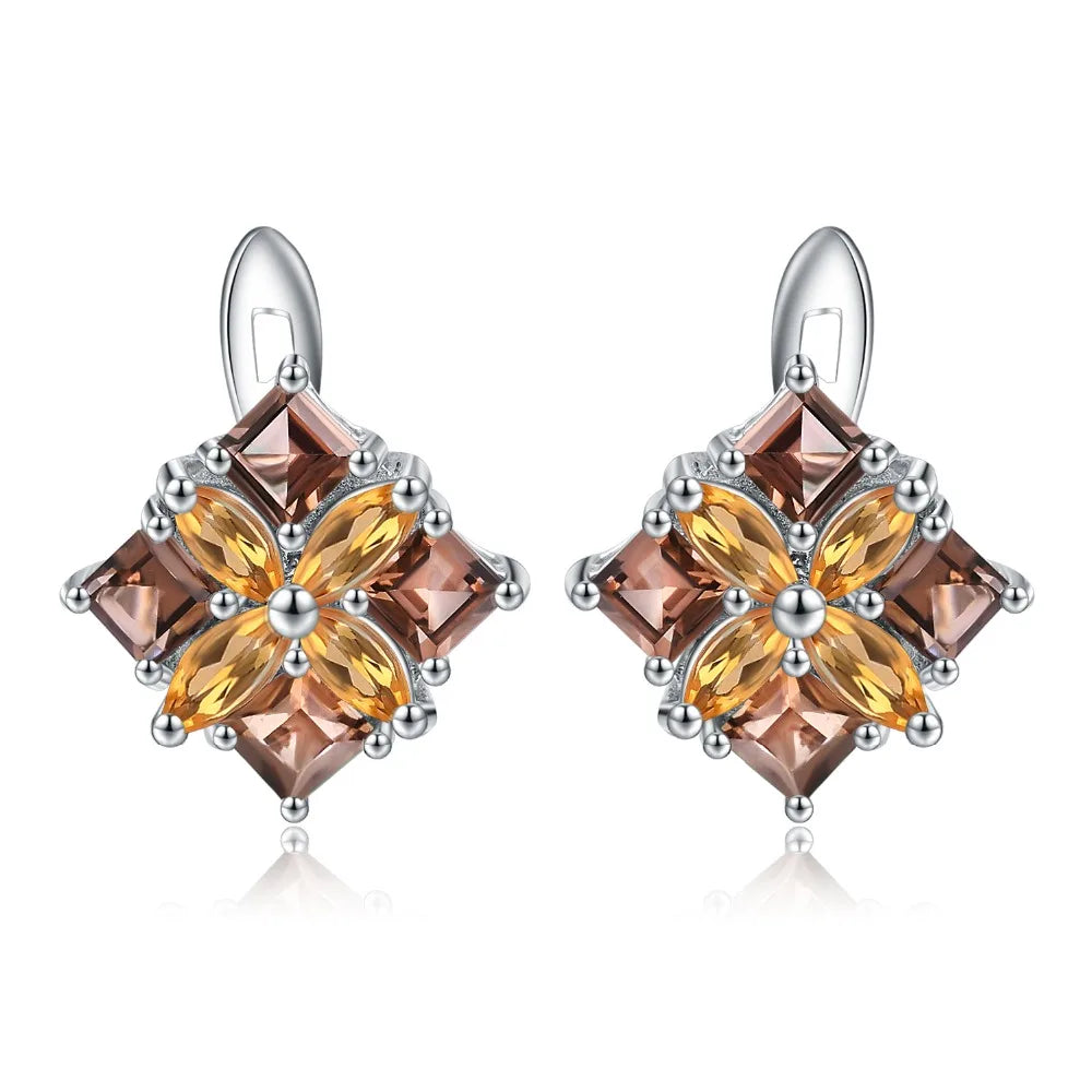 Choosen Jewelry: Multicolor Citrine & Smoky Quartz Stud Earrings in 925 Sterling Silver