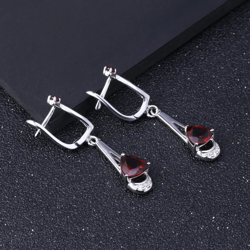 925 Sterling Silver Triangle Red Garnet Drop Earrings by Choosen Jewelry - 2.71Ct Natural Gemstone