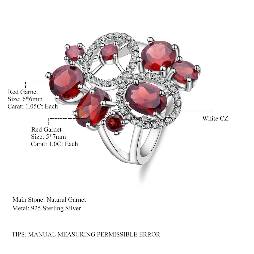 5.08Ct Natural Red Garnet Flower Ring - Sterling Silver Wedding Jewelry by Choosen Jewelry