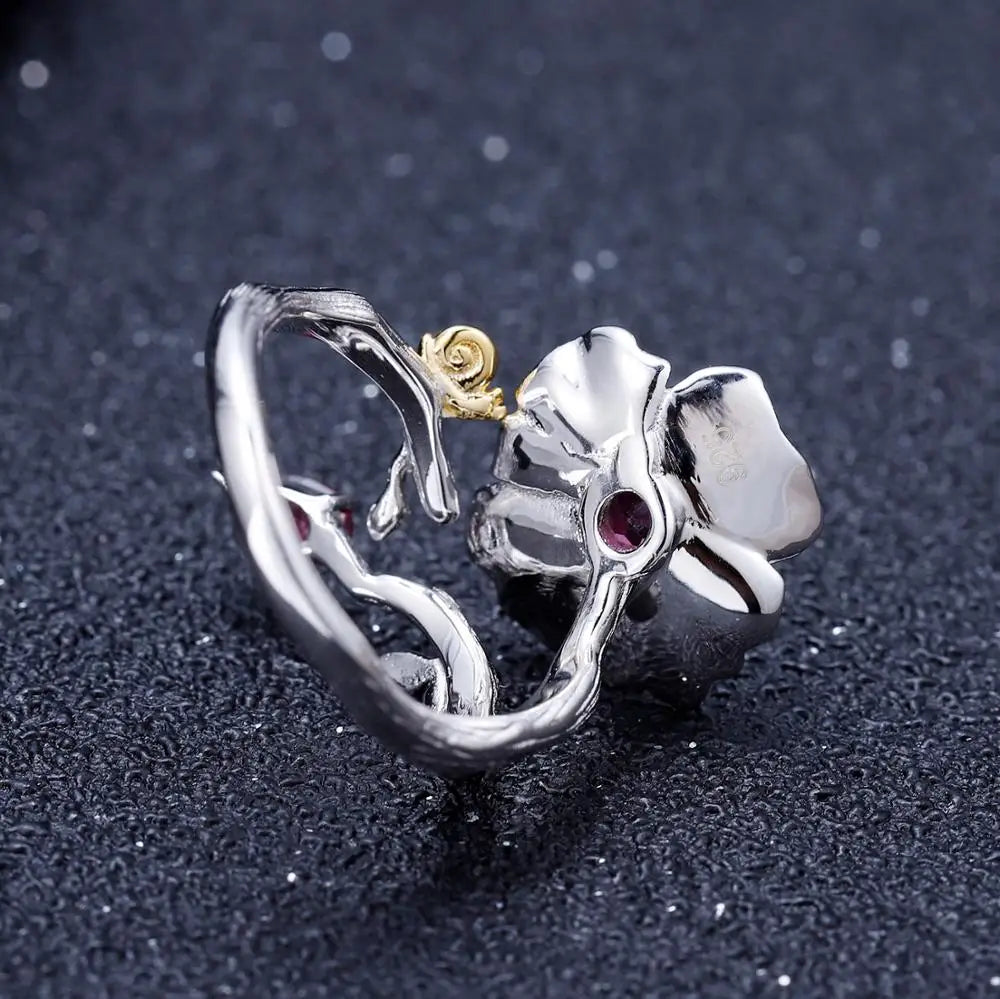 Handcrafted Rhodolite Garnet Poppy Ring in 925 Sterling Silver | Choosen Jewelry