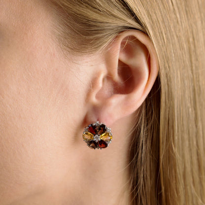 Vintage Floral Garnet, Smoky Quartz, and Citrine Jewelry Set - Choosen Jewelry 925 Sterling Silver