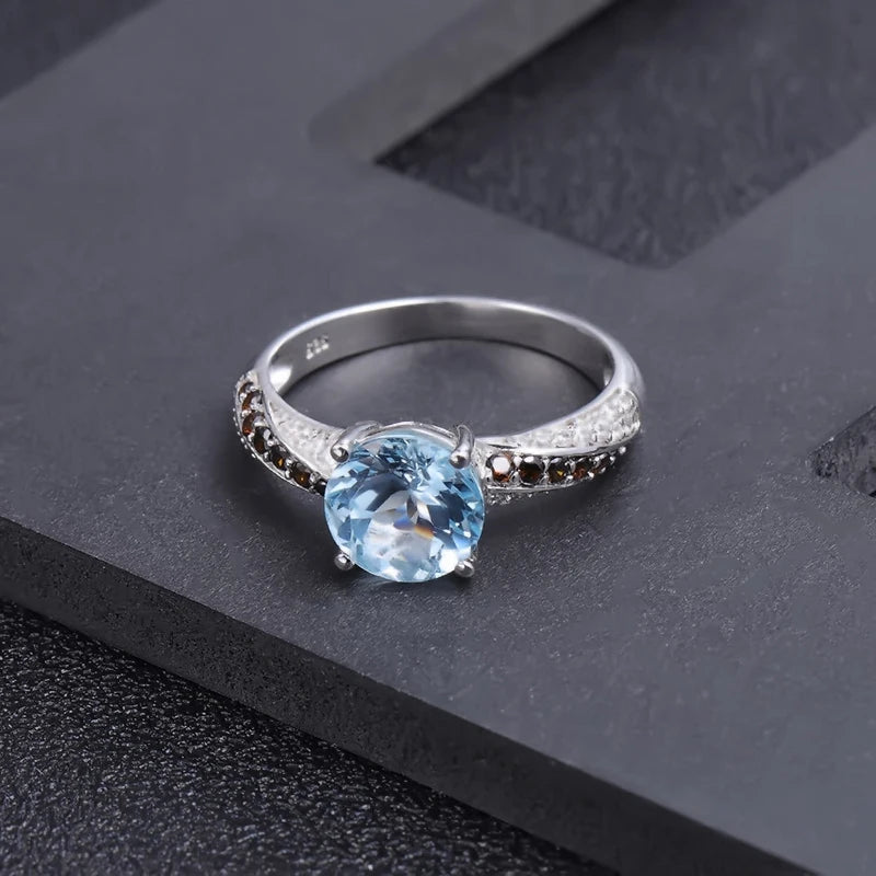 Choosen Jewelry: Natural Sky Blue Topaz and Smoky CZ Sterling Silver Wedding Set