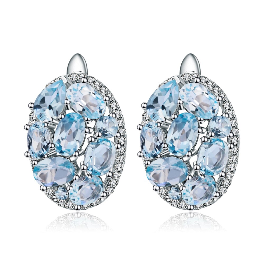 Oval Cut Sky Blue Topaz Clip On Earrings, 925 Sterling Silver