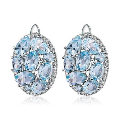 Oval Cut Sky Blue Topaz Clip On Earrings, 925 Sterling Silver