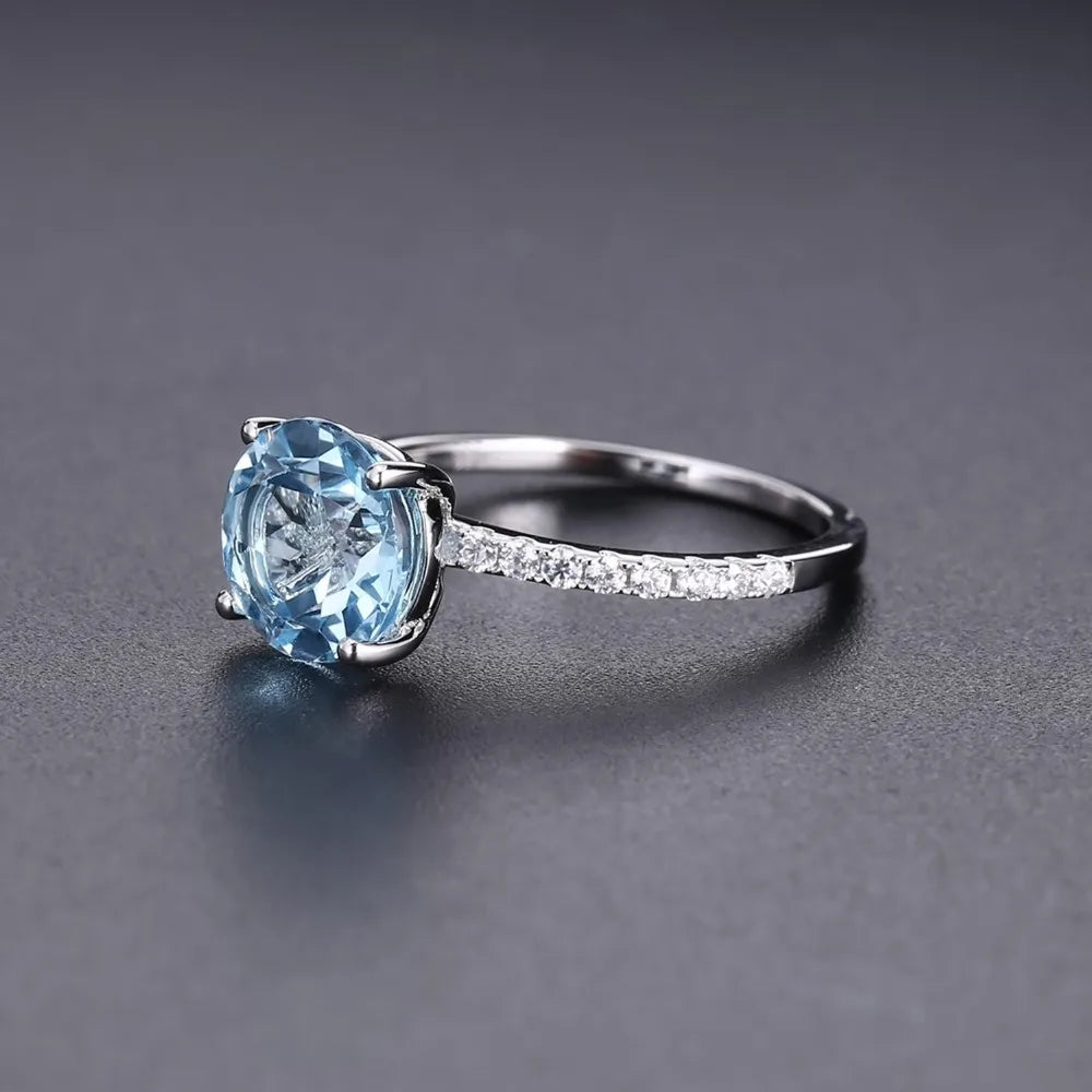 Sterling Silver 3.45Ct Sky Blue Topaz Solitaire Ring - Choosen Jewelry