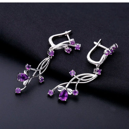 Choosen Jewelry: 925 Sterling Silver Amethyst Flower Earrings and Ring Set for Women