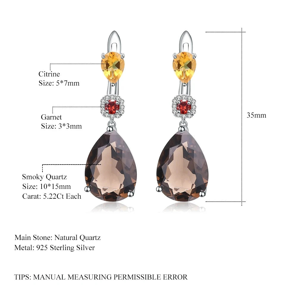 10.44Ct Smoky Quartz Citrine Garnet Drop Earrings | Choosen Jewelry 925 Sterling Silver Wedding Fine Jewelry