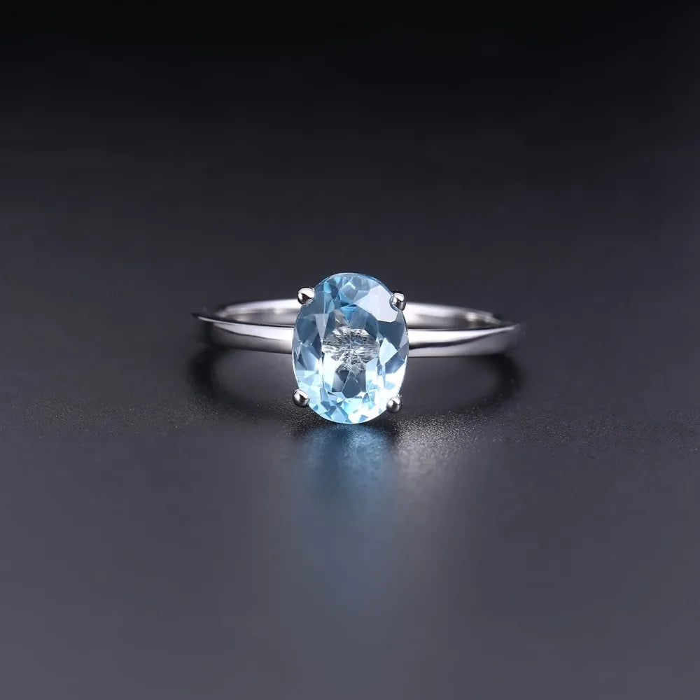 Oval Sky Blue Topaz Engagement Ring in 925 Sterling Silver - Choosen Jewelry