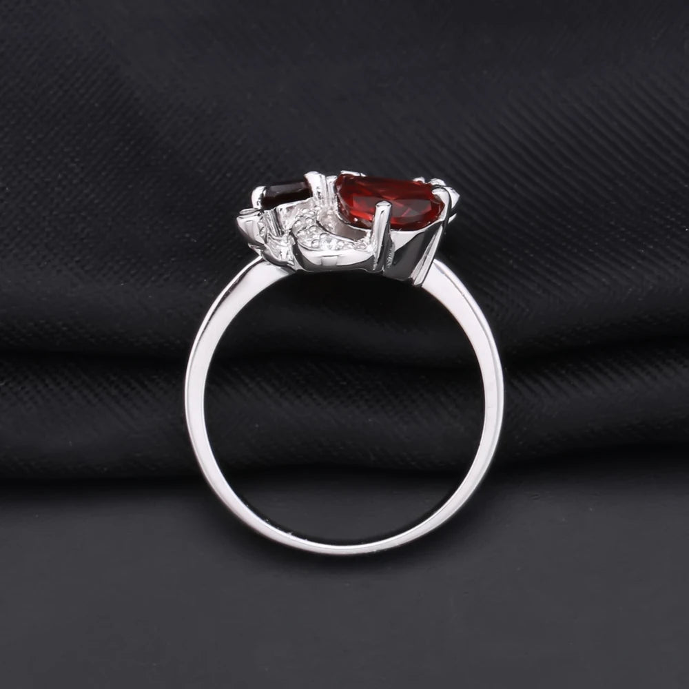 Natural Red Garnet Flower Ring in Sterling Silver - Choosen Jewelry