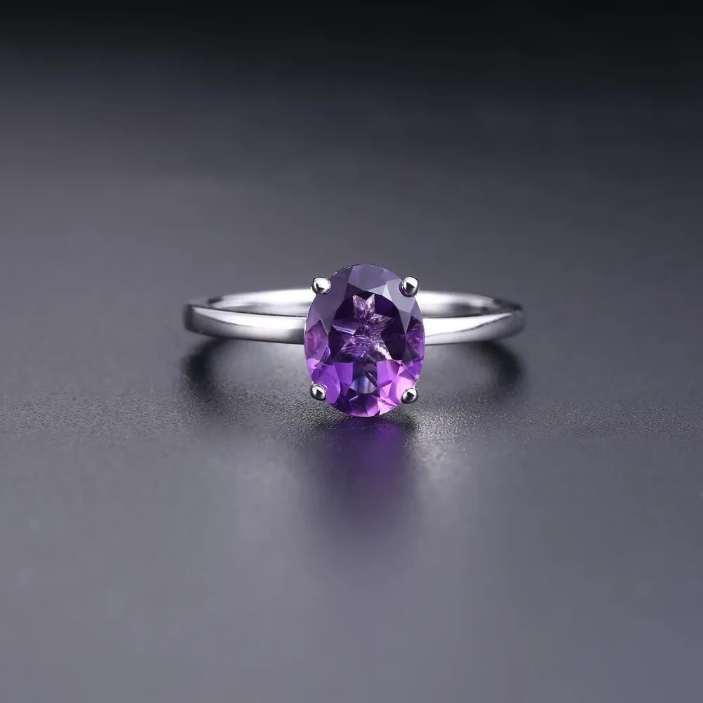 Oval Amethyst Sterling Silver Solitaire Ring - Choosen Jewelry