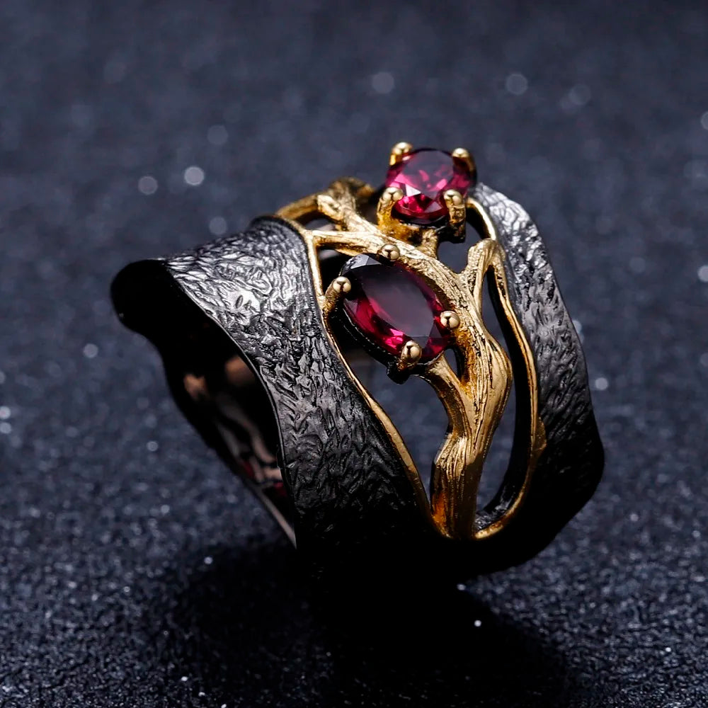 Handcrafted 925 Sterling Silver Rhodolite Garnet Branch Ring | Choosen Jewelry