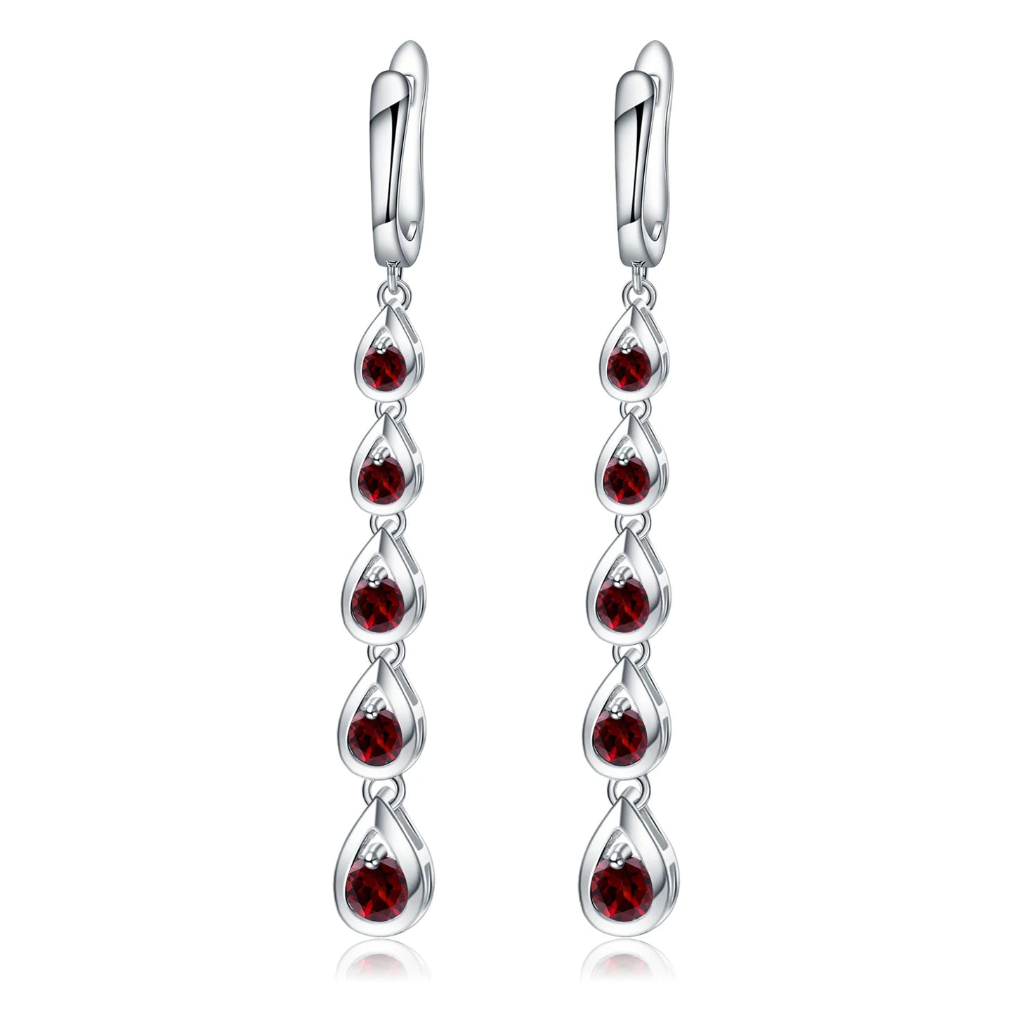 Choosen Jewelry: 3.07Ct Natural Red Garnet Sterling Silver Drop Earrings for Women