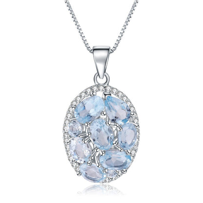 Oval Cut Sky Blue Topaz Necklace