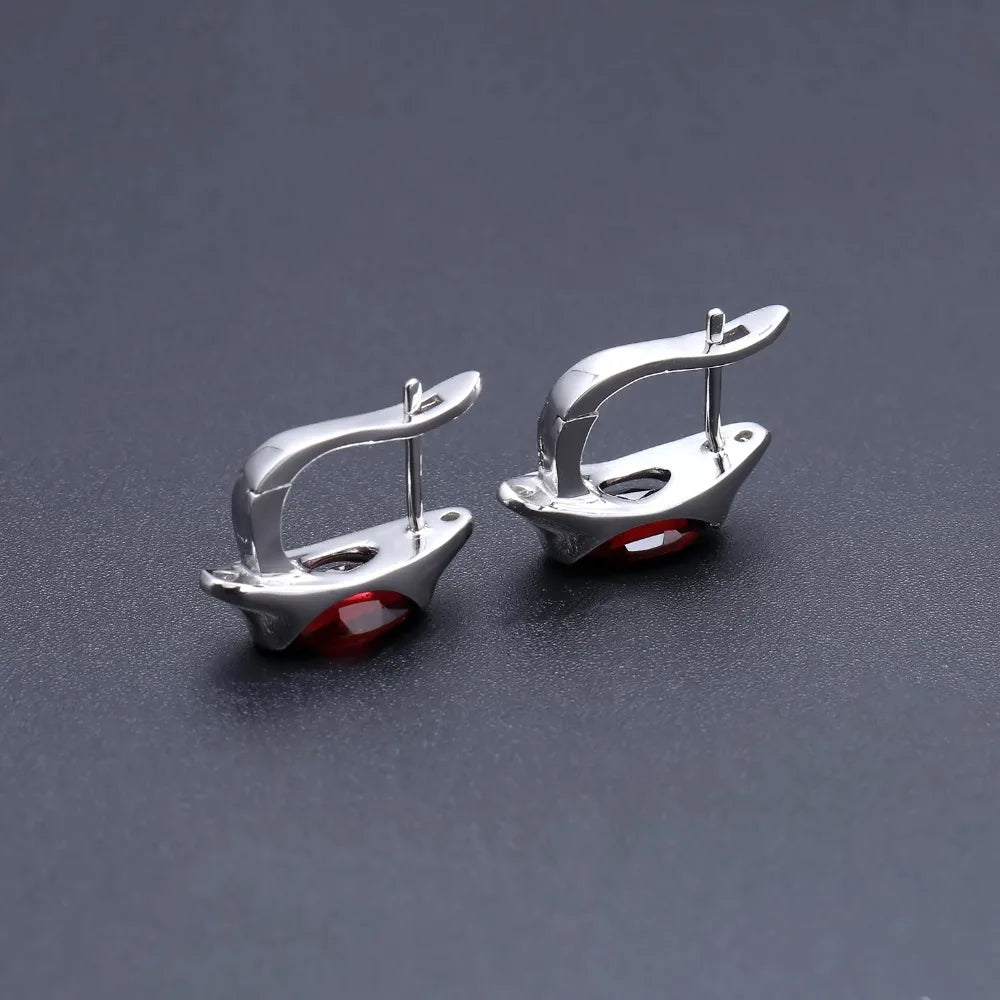 Vintage 925 Sterling Silver Red Garnet Clip Earrings for Women - Choosen Jewelry