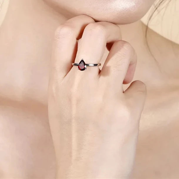 Elegant Red Garnet Water Drop Ring | Sterling Silver | Choosen Jewelry