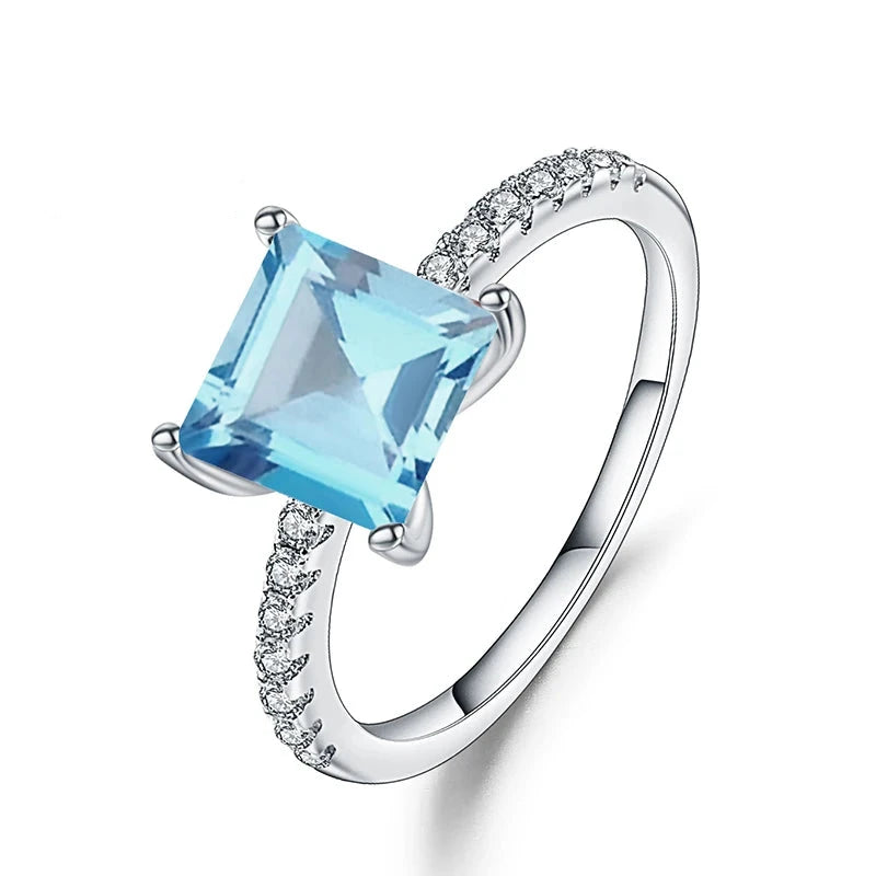 Choosen Jewelry 1.49Ct Sky Blue Topaz Square Engagement Ring in 925 Sterling Silver