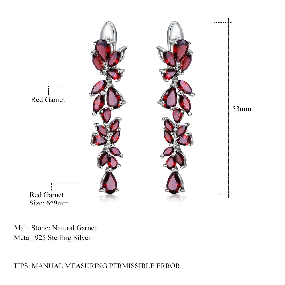 Elegant Red Garnet Leaf Drop Earrings | 925 Sterling Silver | Choosen Jewelry