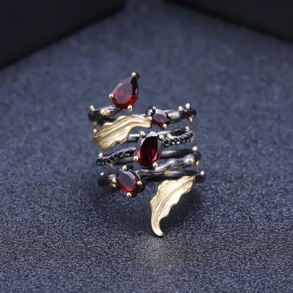 Vintage Gothic Red Garnet Ring in 925 Sterling Silver - Choosen Jewelry