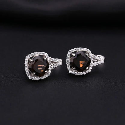 Choosen Jewelry 925 Sterling Silver Smoky Quartz Geometric Set: Ring and Earrings