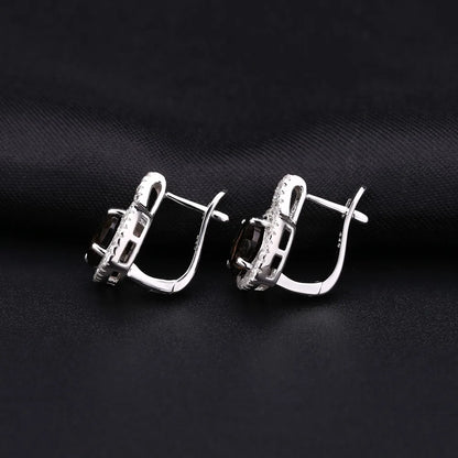 Choosen Jewelry 925 Sterling Silver Smoky Quartz Geometric Set: Ring and Earrings