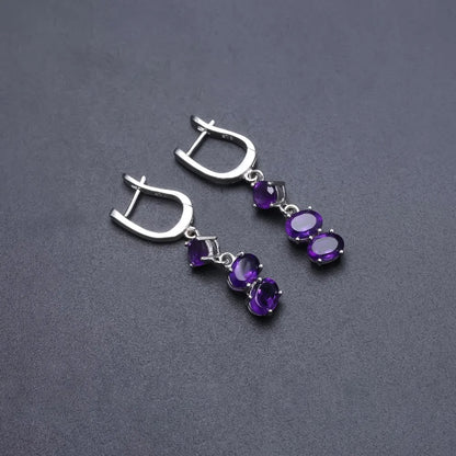 Sterling Silver Natural Amethyst Drop Earrings | Choosen Jewelry