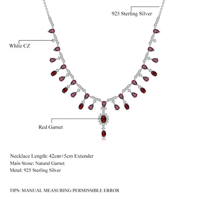 15.2Ct Natural Red Garnet Bridal Necklace - Choosen Jewelry 925 Sterling Silver