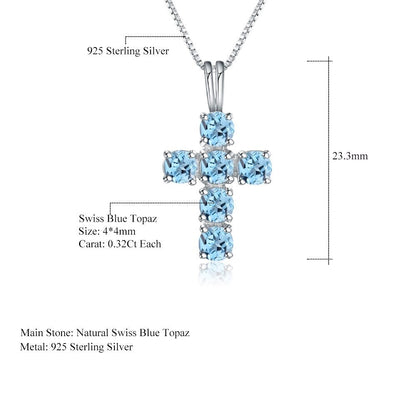 Sterling Silver Small Cross Pendant, Gemstone Religious Necklace