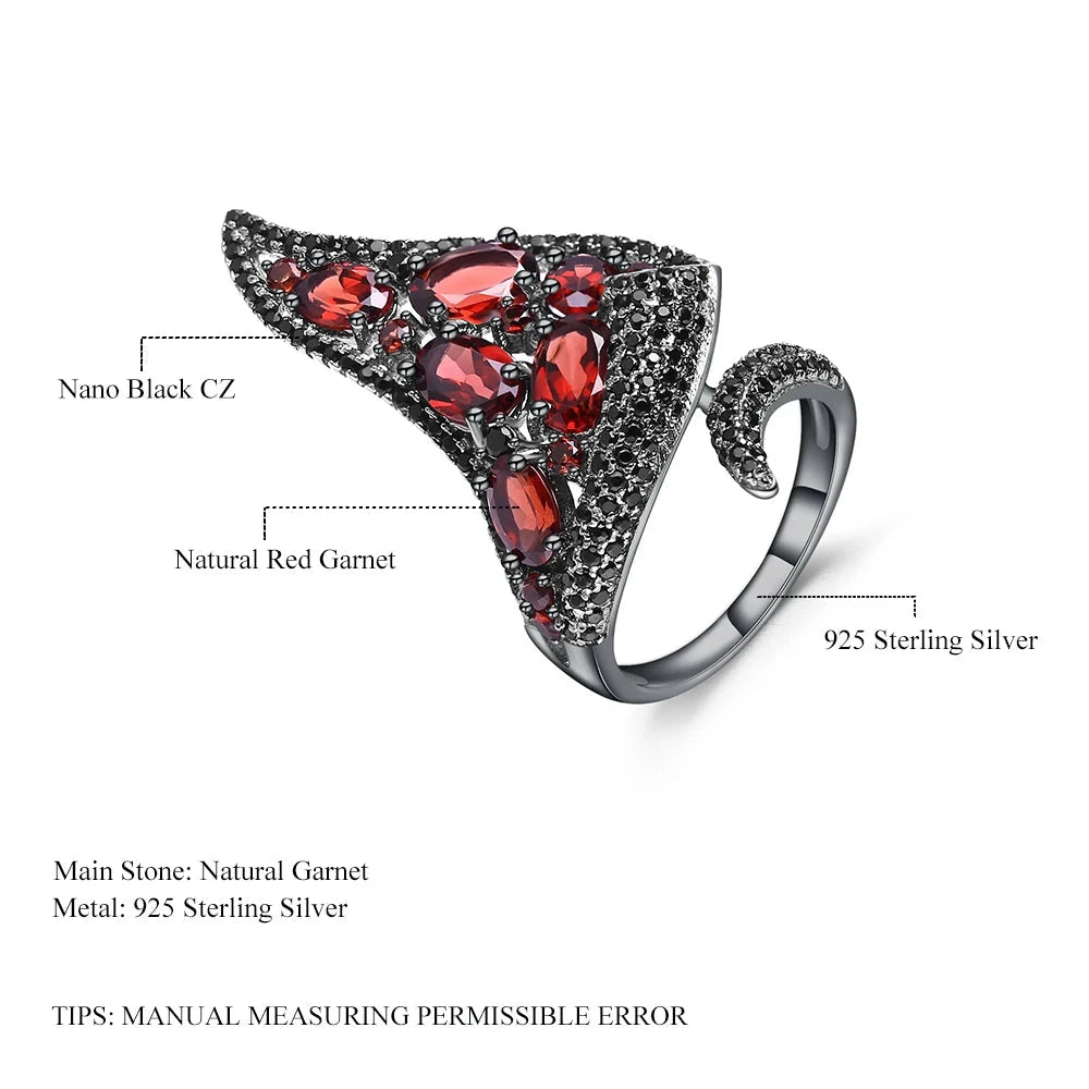 Natural Red Garnet Open Finger Ring - 925 Sterling Silver Gothic Punk Jewelry by Choosen Jewelry