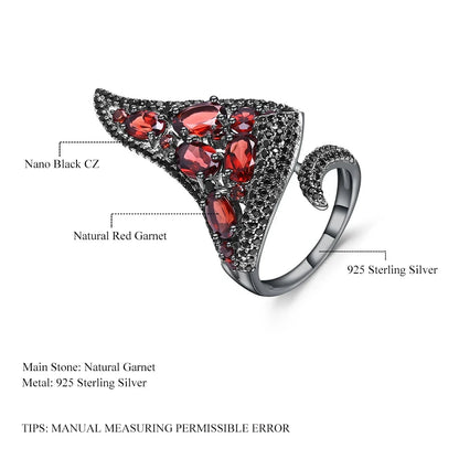 Natural Red Garnet Open Finger Ring - 925 Sterling Silver Gothic Punk Jewelry by Choosen Jewelry