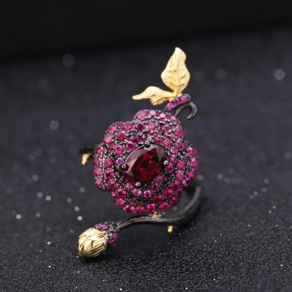 1.00Ct Rhodolite Garnet Rose Flower Ring - Handmade Sterling Silver Adjustable Ring by Choosen Jewelry