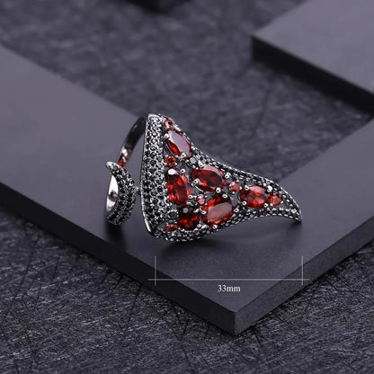 Natural Red Garnet Open Finger Ring - 925 Sterling Silver Gothic Punk Jewelry by Choosen Jewelry