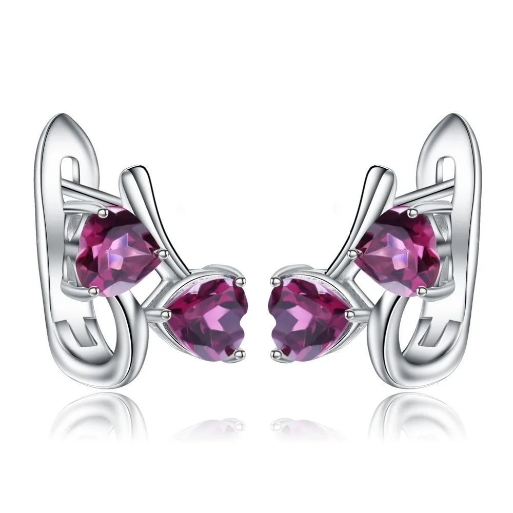 Heart-Shaped Rhodolite Garnet Stud Earrings in Sterling Silver | Choosen Jewelry