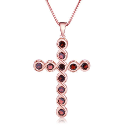 Choosen Jewelry: Vintage 925 Sterling Silver 4.05Ct Natural Garnet Cross Pendant Necklace