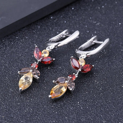 Choosen Jewelry: Elegant Citrine and Gemstone Drop Earrings in 925 Sterling Silver for Women