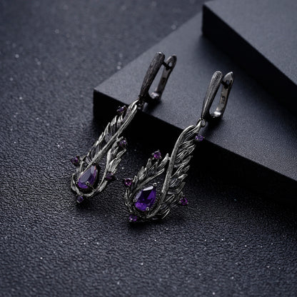 Handcrafted 2.1Ct Amethyst Angel Wing Drop Earrings | 925 Sterling Silver | Choosen Jewelry