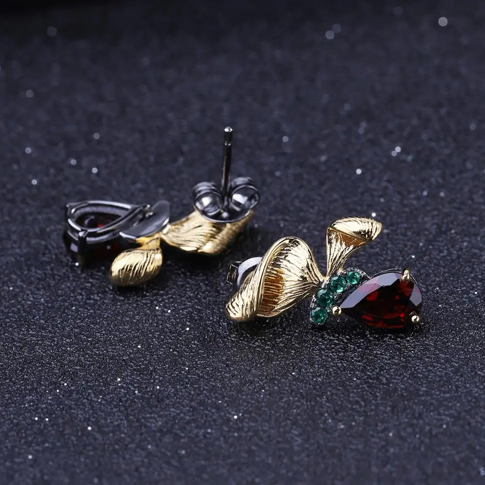 Handmade 3.15Ct Garnet Butterfly Stud Earrings in 925 Sterling Silver by Choosen Jewelry