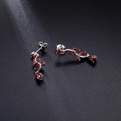 Natural Garnet Willow Leaf Drop Earrings | 925 Sterling Silver | Choosen Jewelry