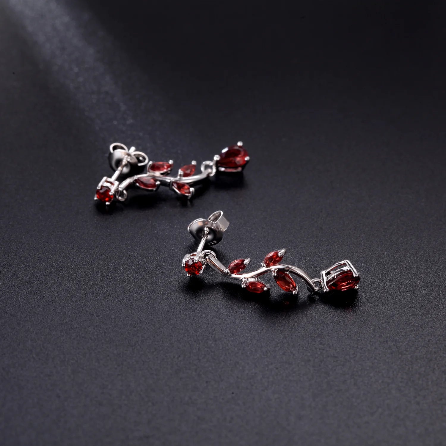 Natural Garnet Willow Leaf Drop Earrings | 925 Sterling Silver | Choosen Jewelry