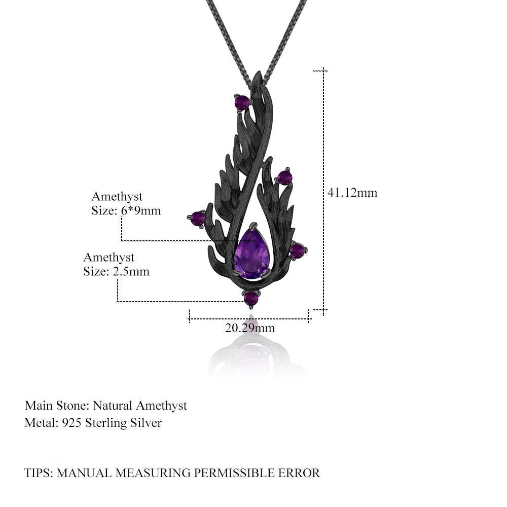 Choosen Jewelry: Handcrafted 925 Sterling Silver Amethyst Angel Wing Pendant Necklace for Women