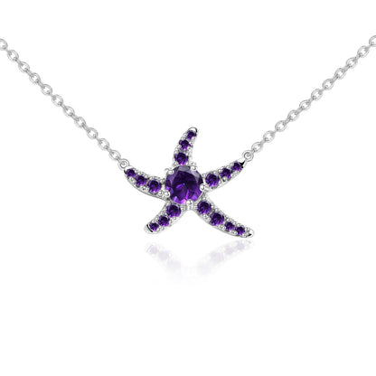 0.28Ct Amethyst Starfish Pendant Necklace | 925 Sterling Silver | Choosen Jewelry