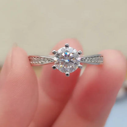 Round Cut Moissanite Pave Engagement Rings