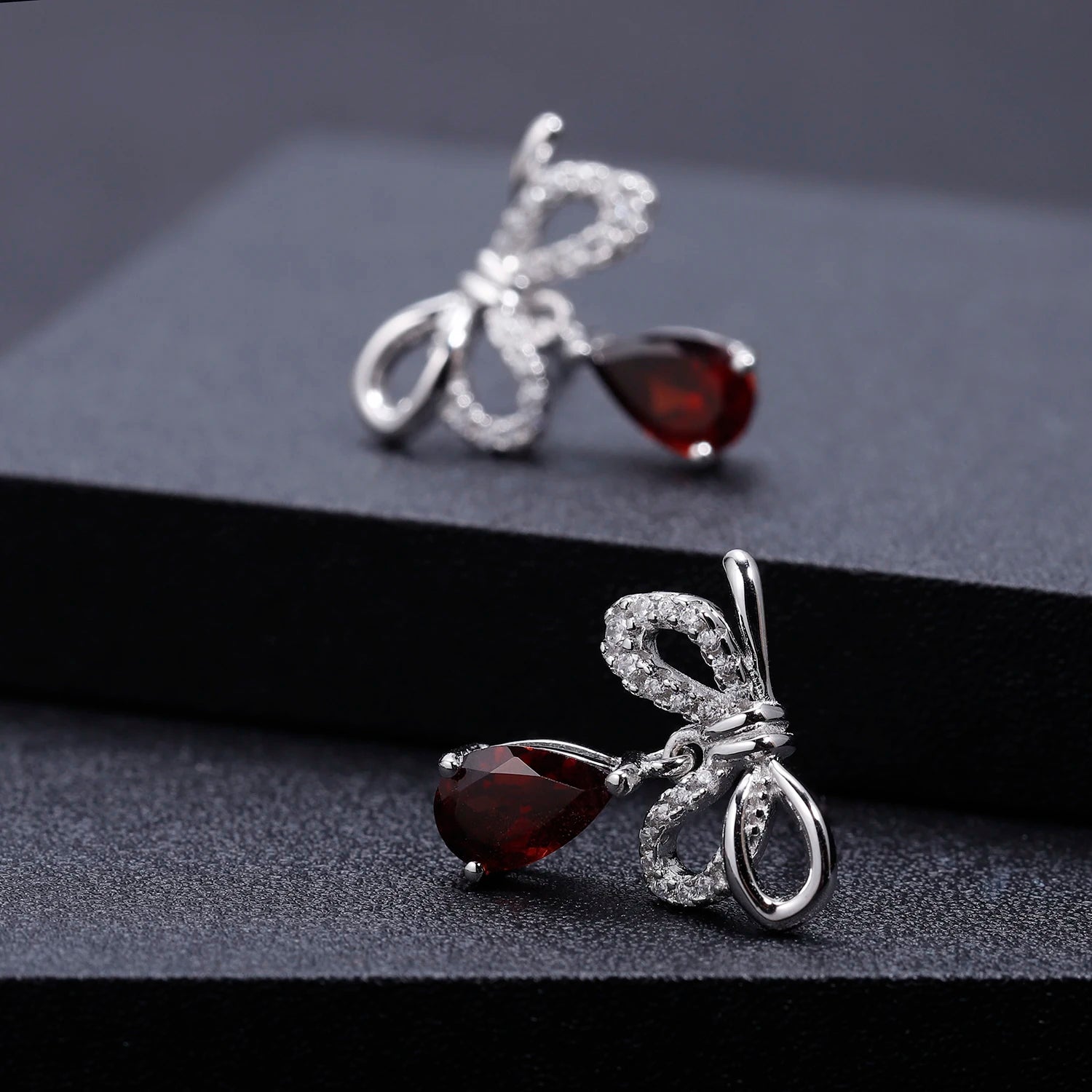 Choosen Jewelry: 2.10Ct Natural Garnet Bow Stud Earrings in 925 Sterling Silver - Fine Jewelry for Women