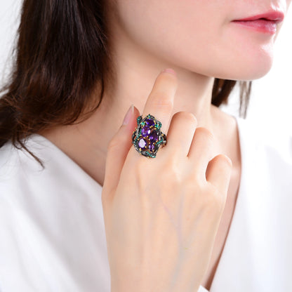 Natural Amethyst Sterling Silver Ring - 3.23Ct Handmade Hollow Design by Choosen Jewelry