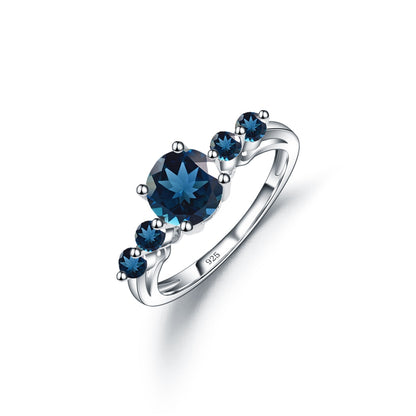 London Blue Topaz Ring, 925 Sterling Silver Ring, Gemstone Ring, 5 Stone Ring