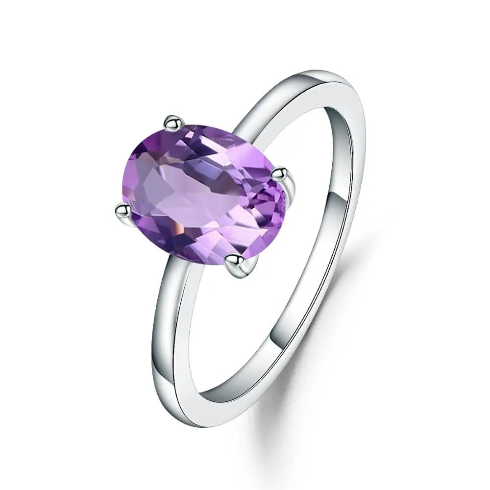 Oval Amethyst Sterling Silver Solitaire Ring - Choosen Jewelry