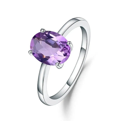 Oval Amethyst Sterling Silver Solitaire Ring - Choosen Jewelry