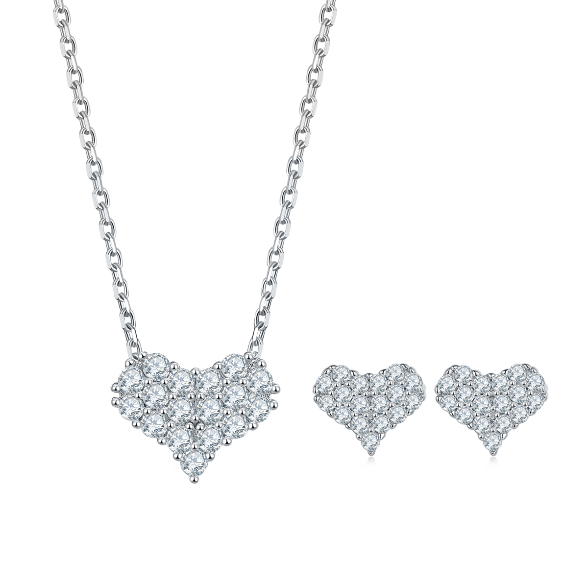 Heart Shaped D VVS1 Moissanite Jewelry Set, 925 Sterling Silver